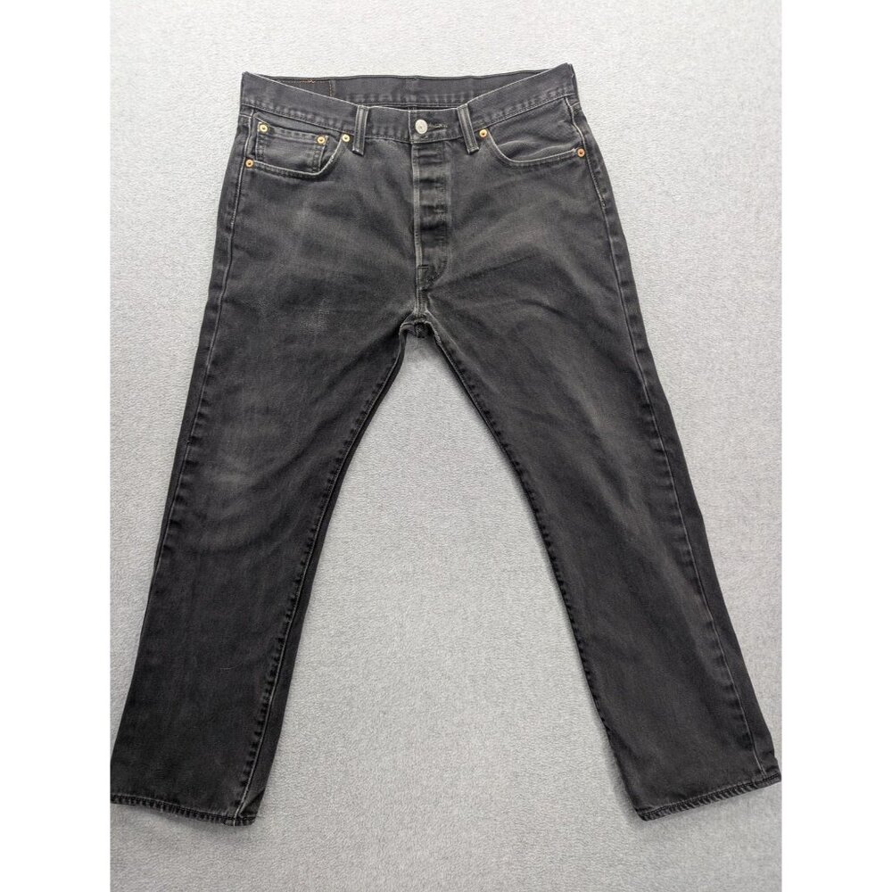 Levis 501 Jeans Mens 34x29 Gray Charcoal Button Fly Straight Denim Mid Rise